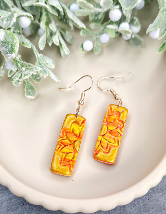 Golden Sunflower Column Dangles Polymer Clay Earrings