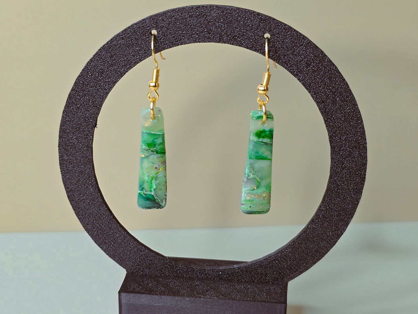 “Enchanted Jade” Marbled Ivy Column Dangle Polymer Clay Earrings