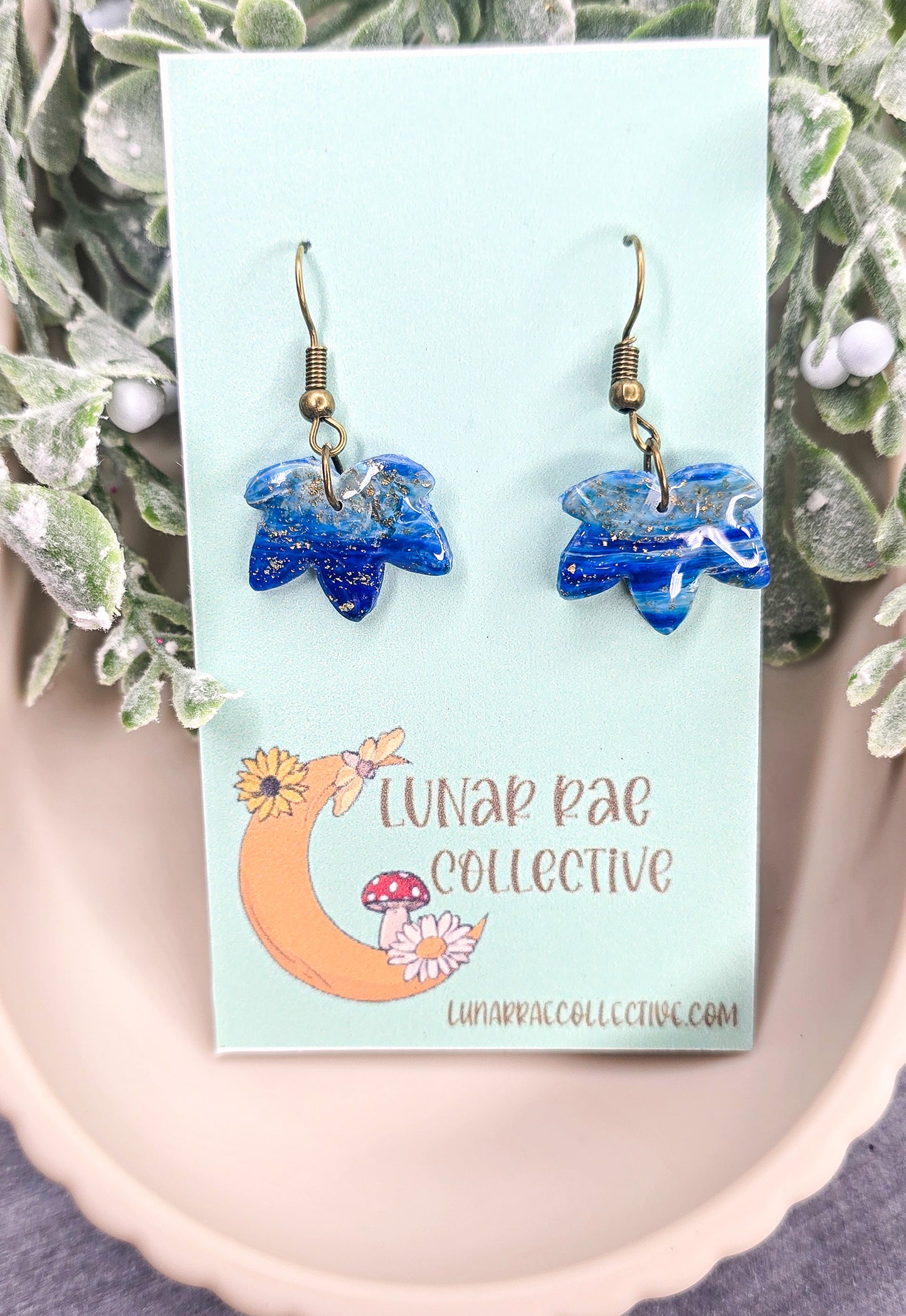 Moonbloom Leaves Dangle Polymer Clay Earrings