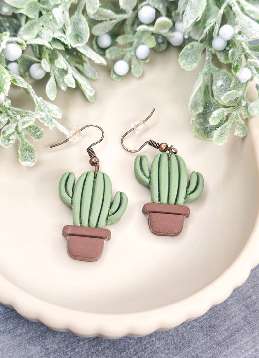 Potted Cactus Dangle Polymer Clay Earrings