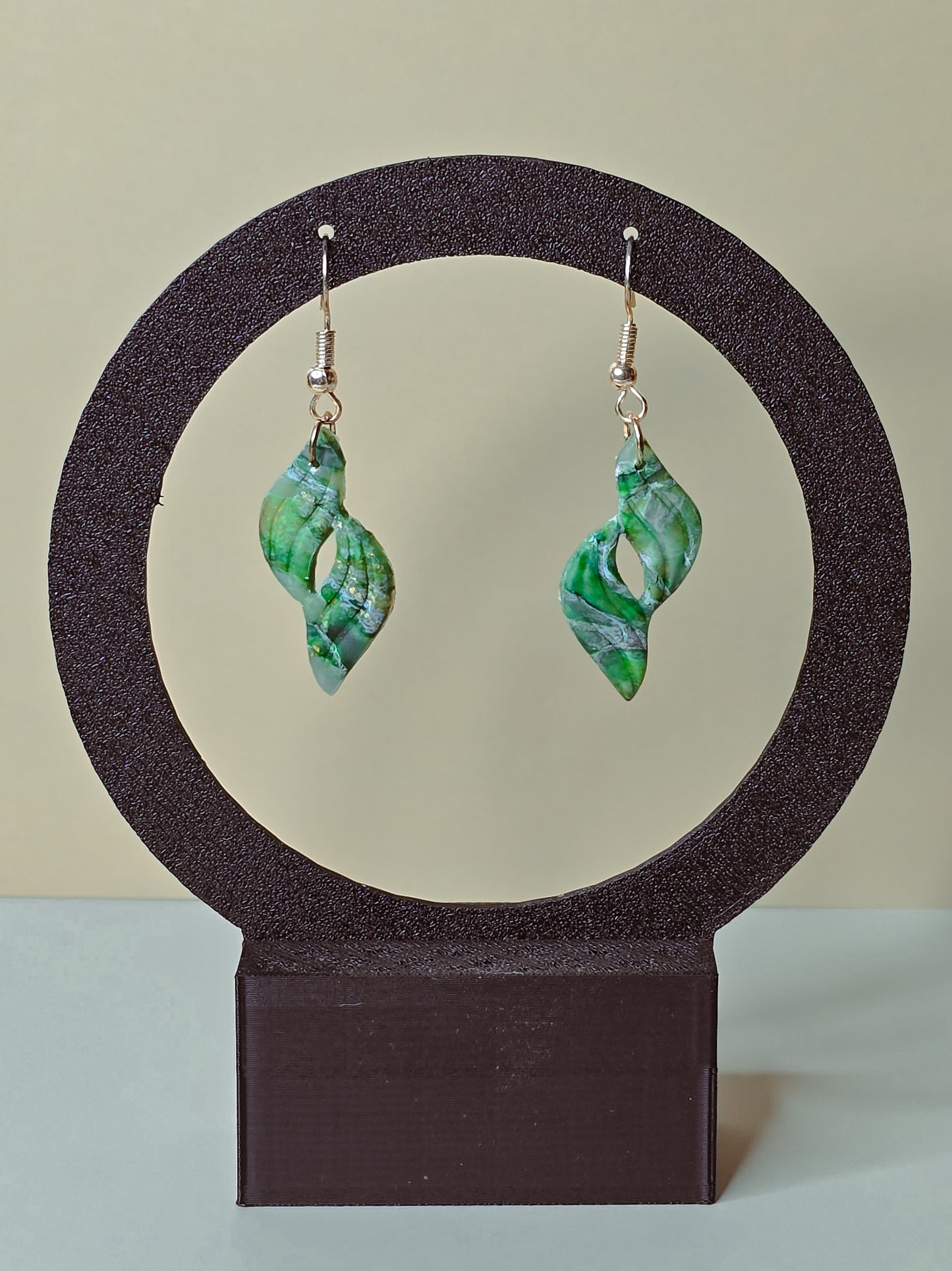 “Enchanted Jade” Marbled Ivy Leaves Dangle Polymer Clay Earrings