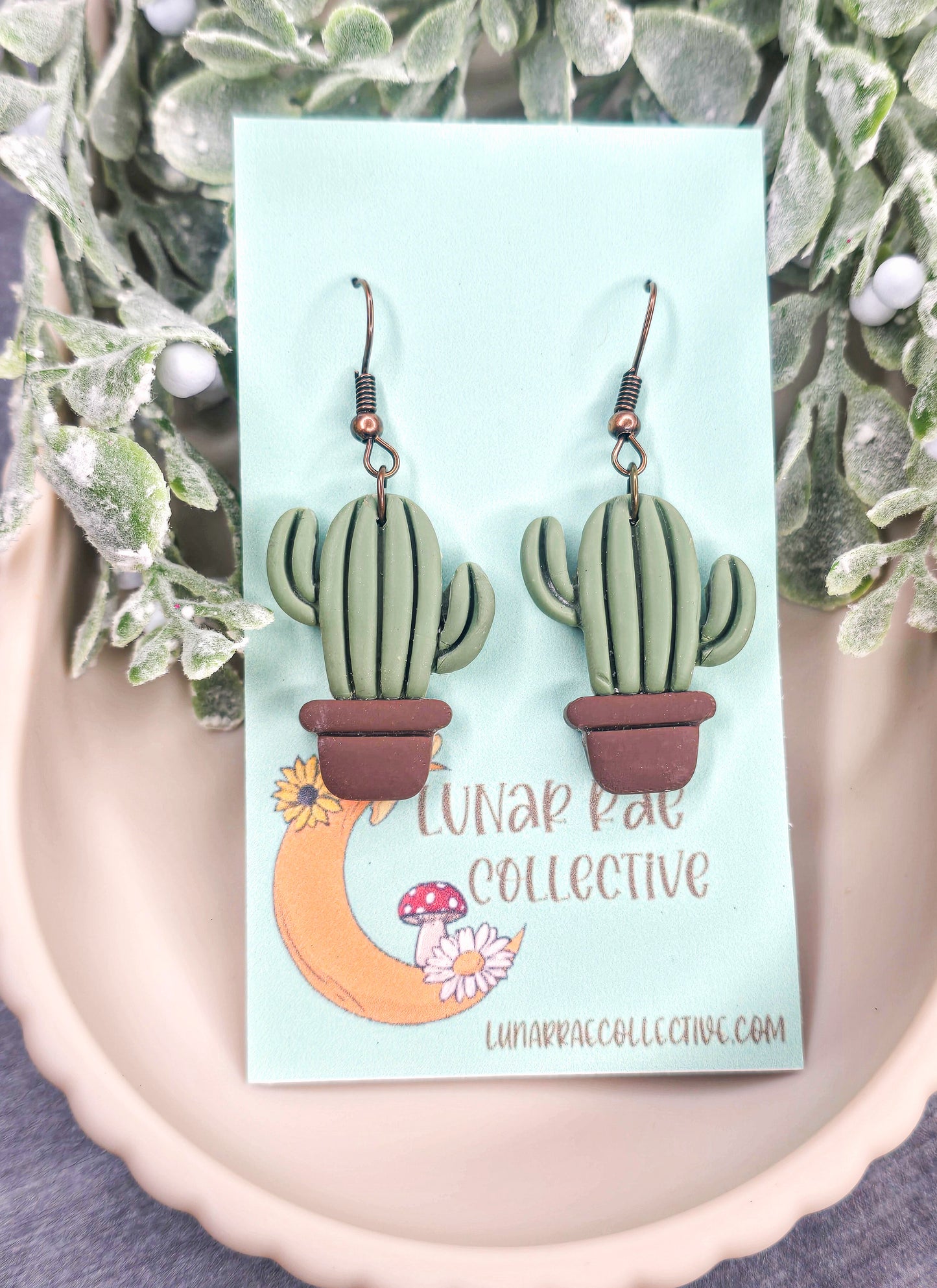 Potted Cactus Dangle Polymer Clay Earrings