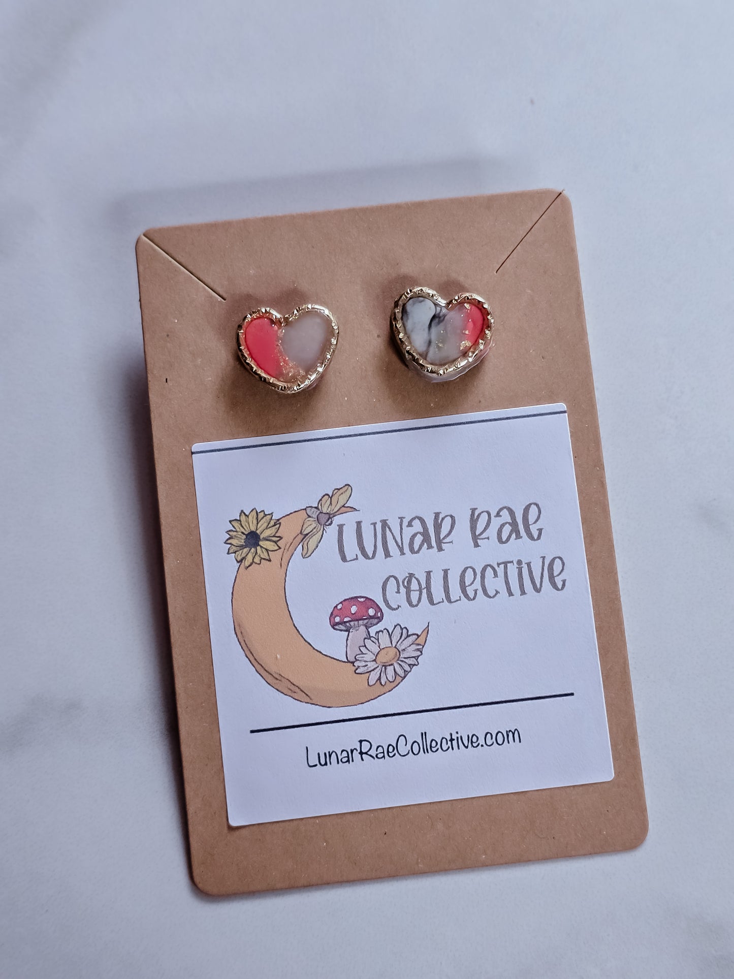Blush Marble Heart Stud- Polymer Clay Earrings