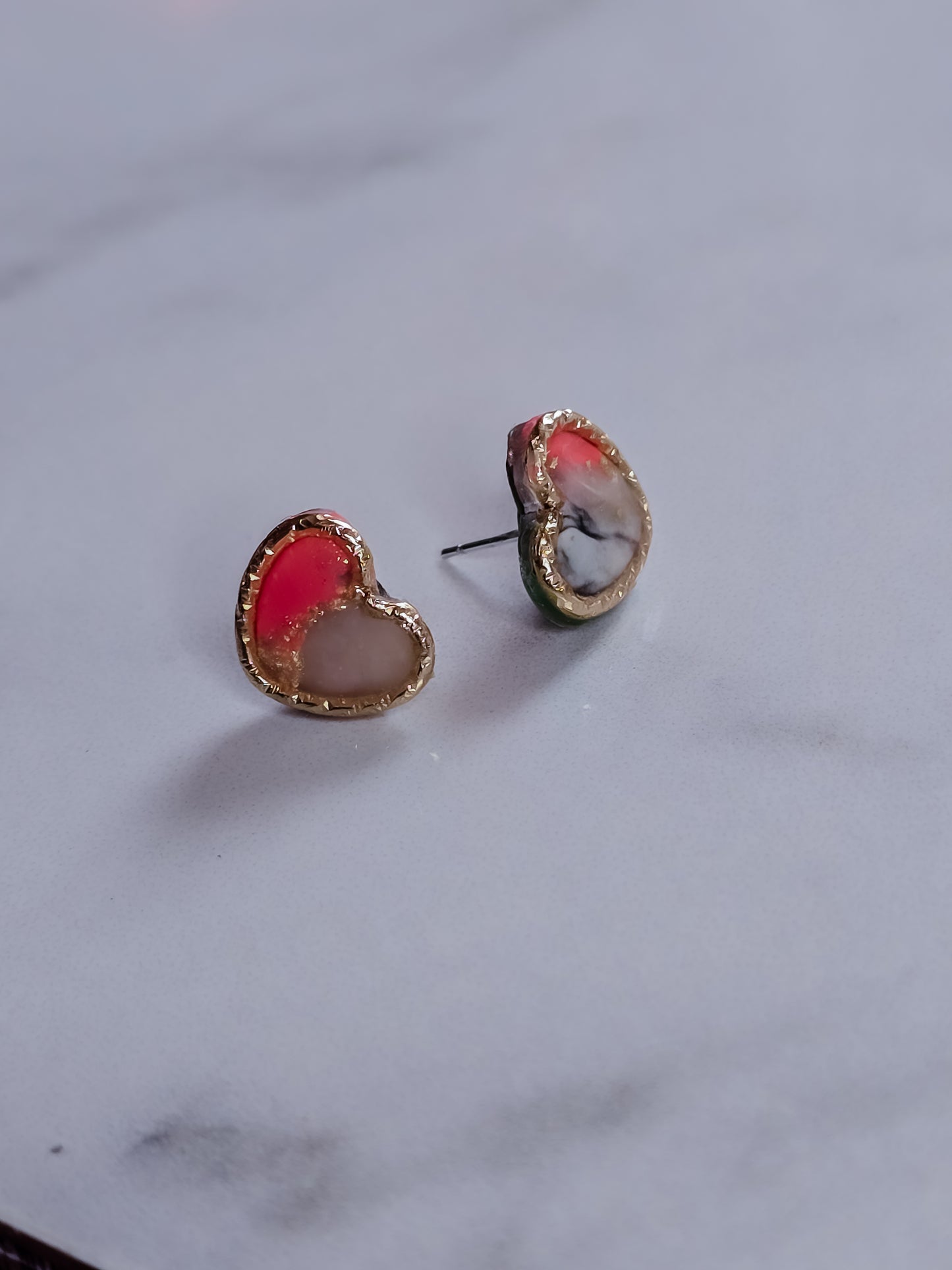 Blush Marble Heart Stud- Polymer Clay Earrings