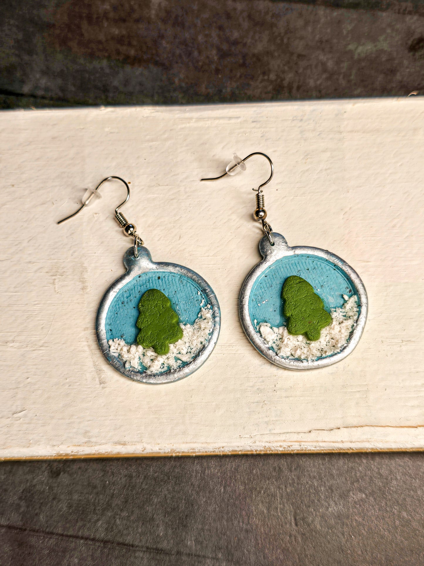 Snow Globe Ornament-Dangle Polymer Clay Earrings