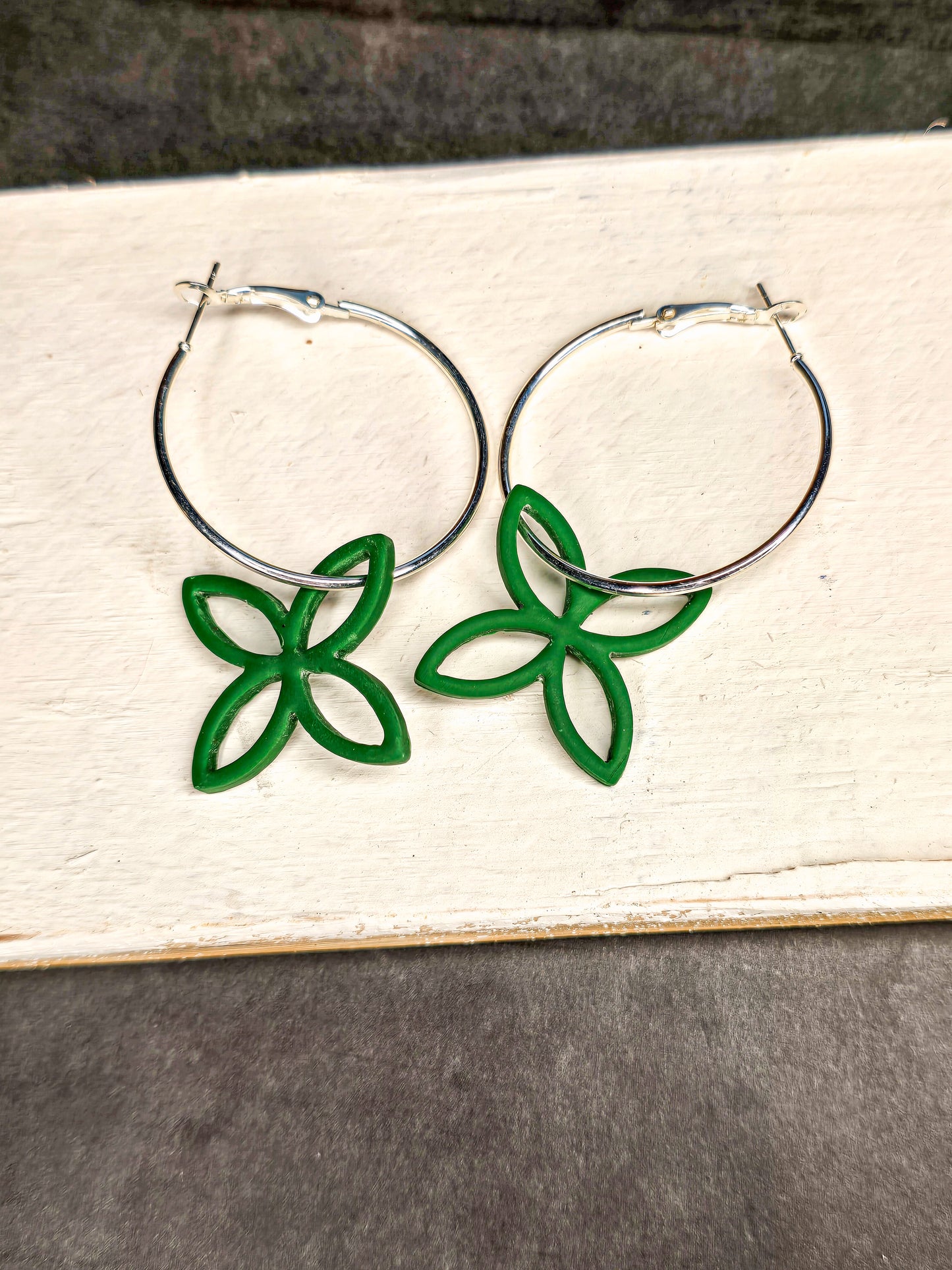 Open Flower- Hoop Dangle Polymer Clay Earrings