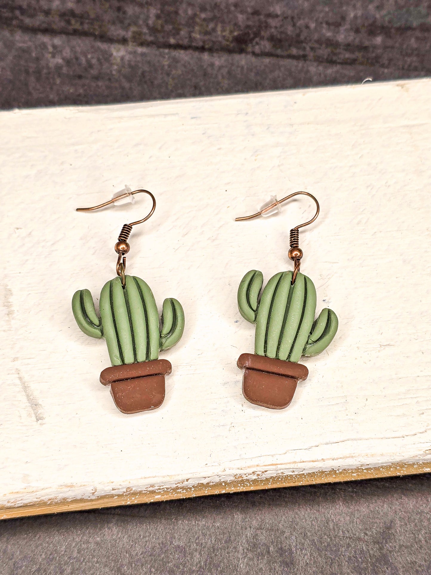 Potted Cactus- Dangle Polymer Clay Earrings