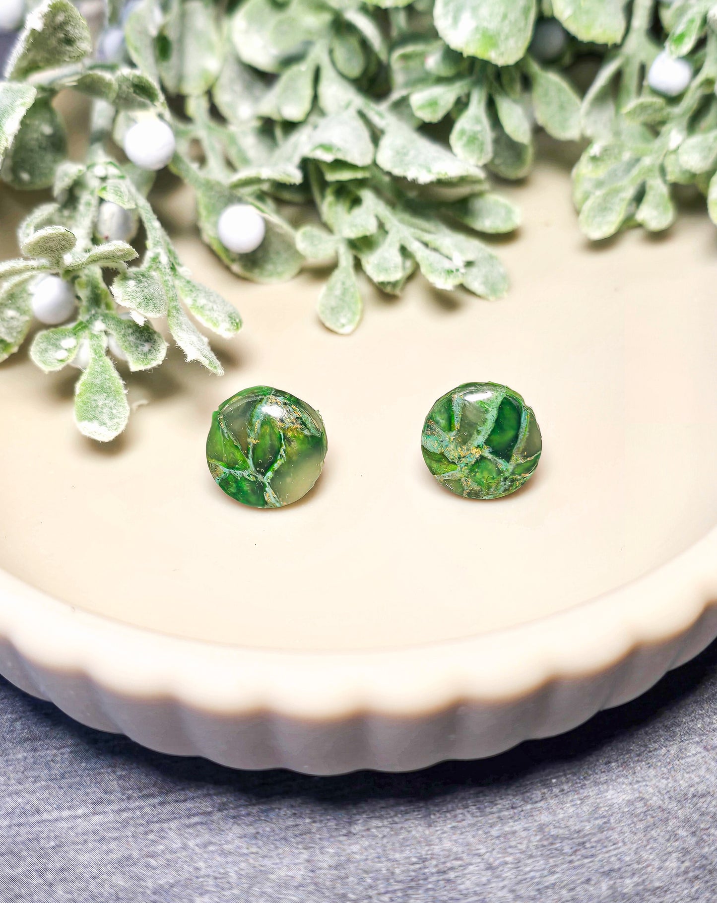 Ivy Marbled Simple Stud Polymer Clay Earrings