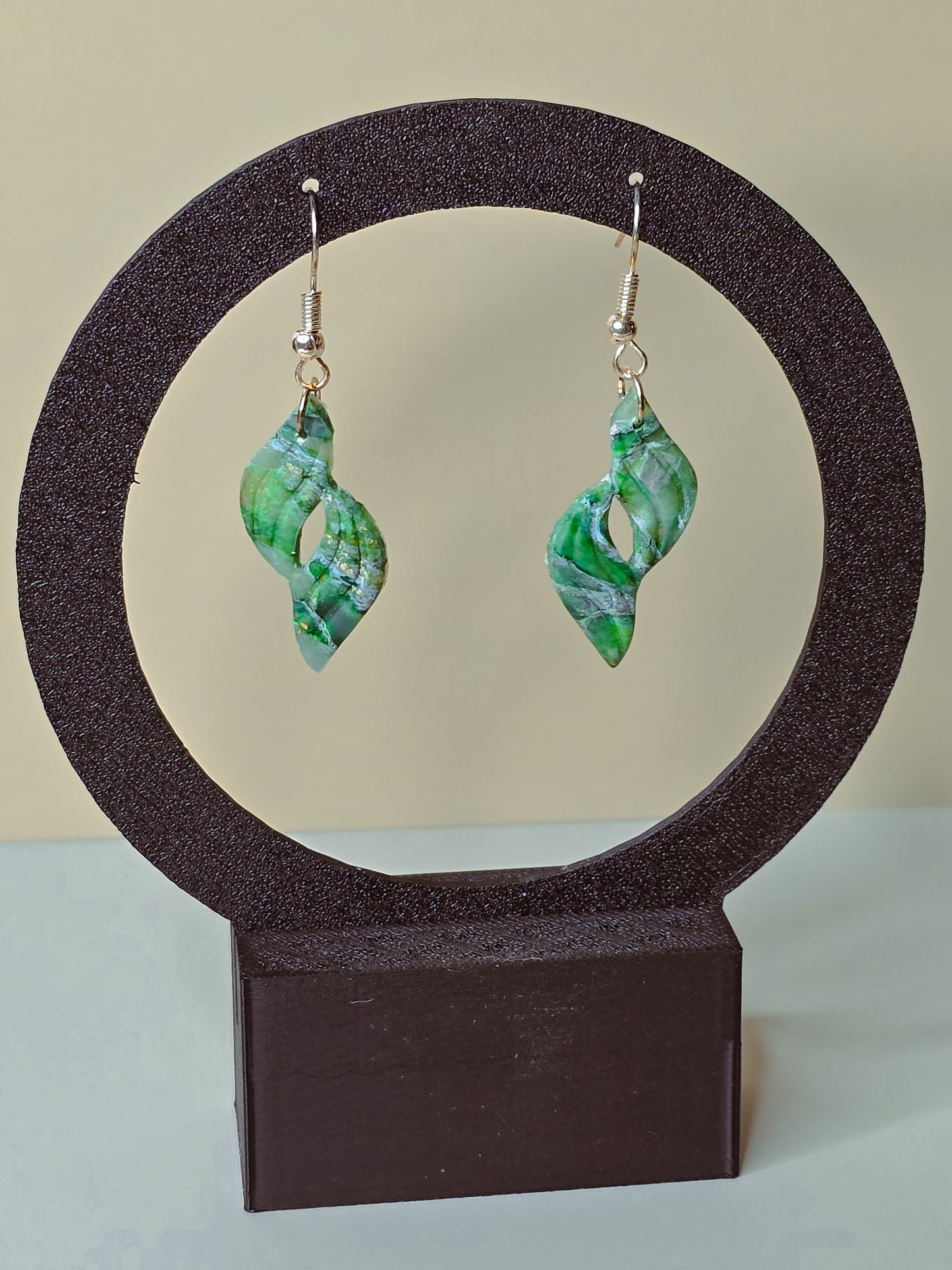 “Enchanted Jade” Marbled Ivy Leaves Dangle Polymer Clay Earrings