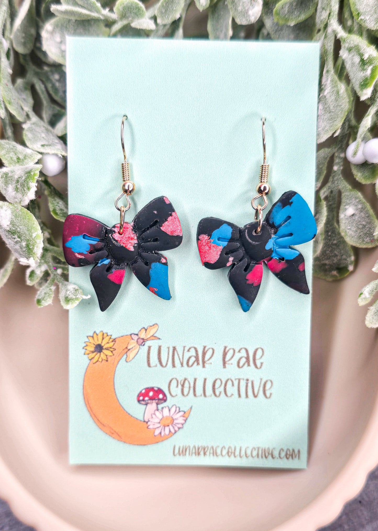 Cosmic Knots- Bow Dangle Polymer Clay Earrings