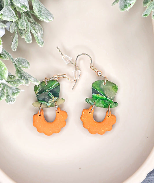 Leprechaun St Patrick’s Day Dangles Polymer Clay Earrings