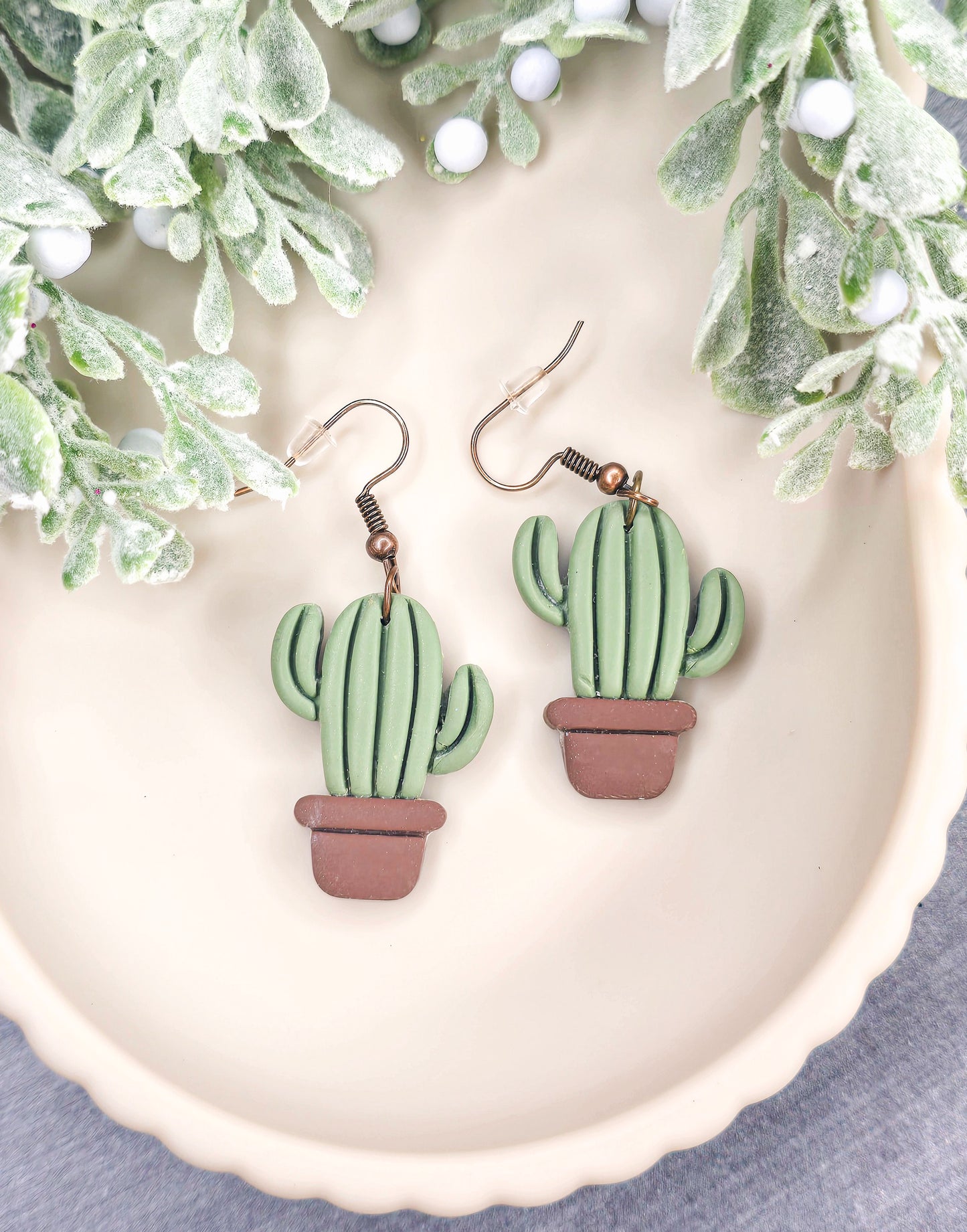 Potted Cactus Dangle Polymer Clay Earrings
