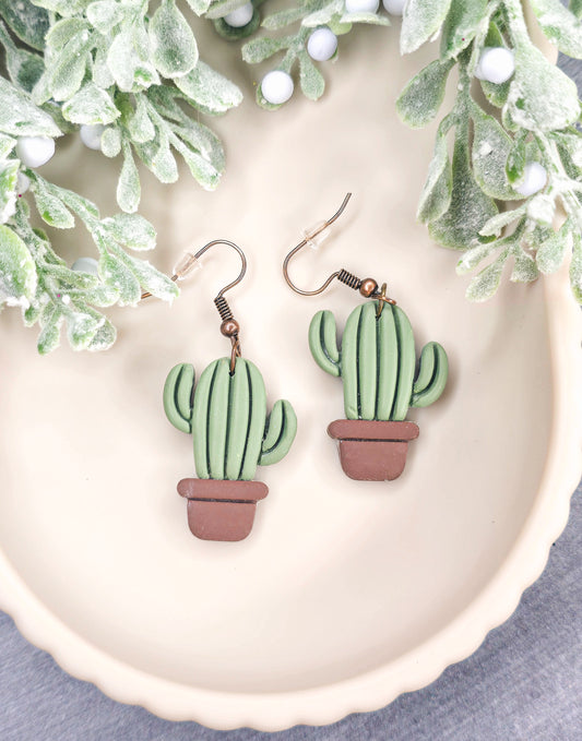 Potted Cactus Dangle Polymer Clay Earrings