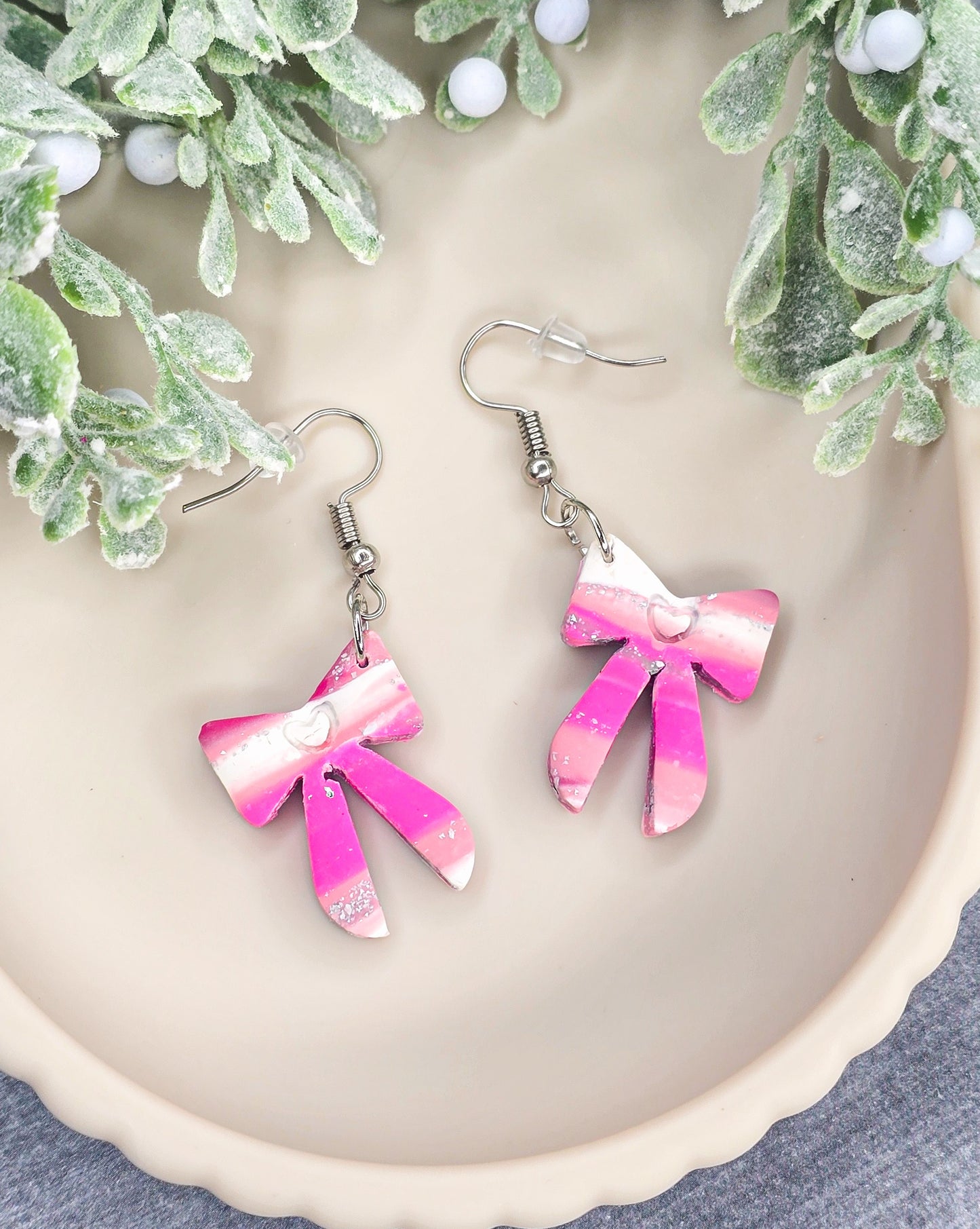 Love Knots- Heart Bows Dangle Polymer Clay Earrings