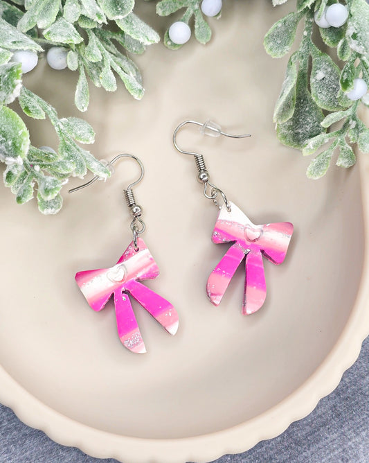 Love Knots- Heart Bows Dangle Polymer Clay Earrings
