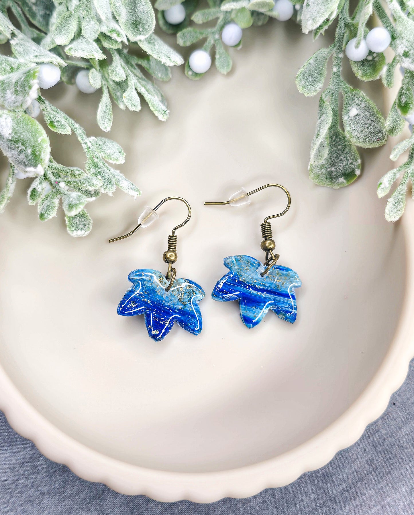 Moonbloom Leaves Dangle Polymer Clay Earrings
