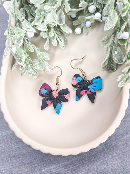 Cosmic Knots- Bow Dangle Polymer Clay Earrings