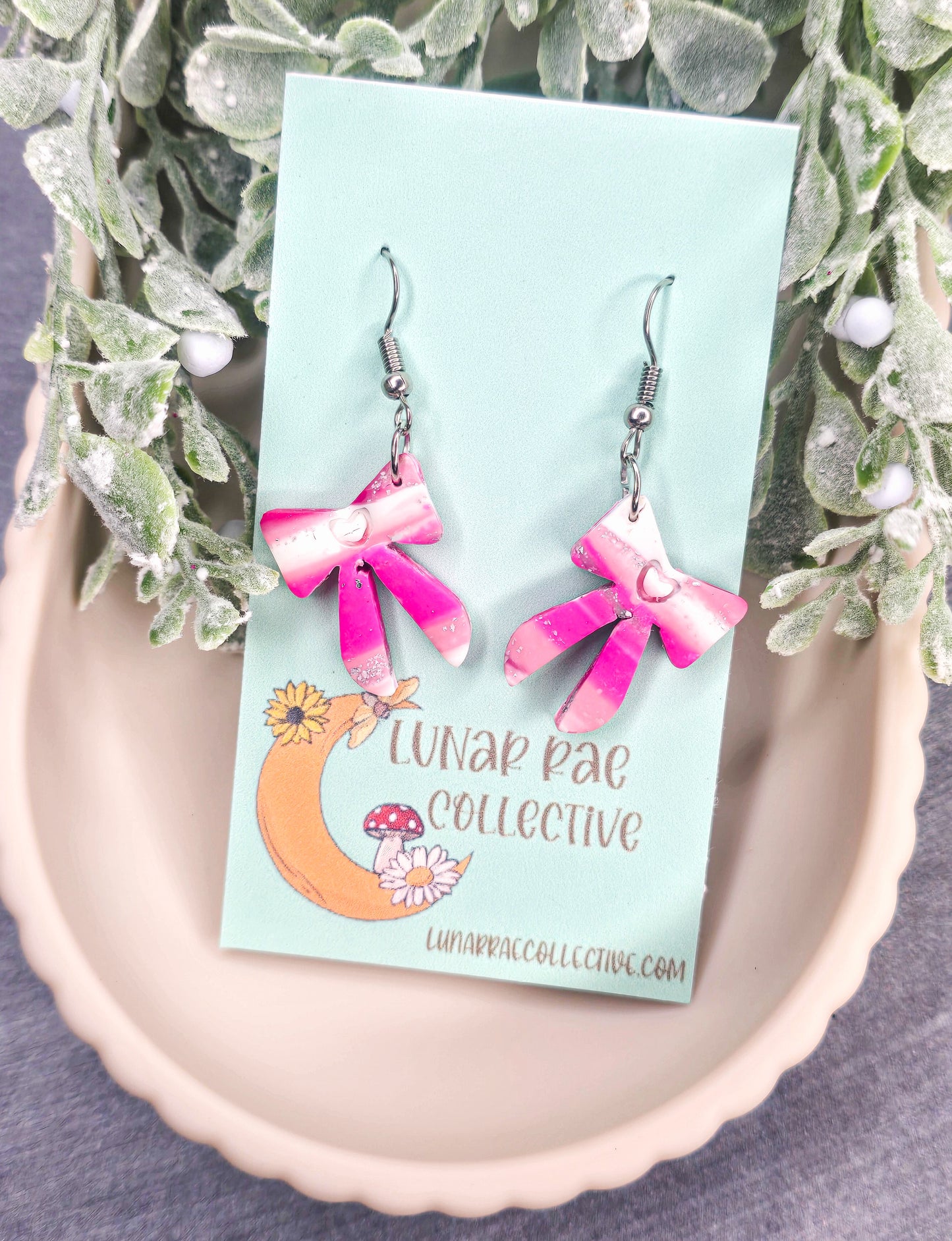 Love Knots- Heart Bows Dangle Polymer Clay Earrings
