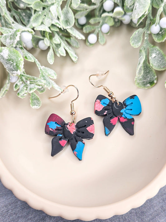 Cosmic Knots- Bow Dangle Polymer Clay Earrings