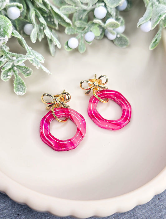 Moonlit Blush Cutout Bow Stud Polymer Clay Earrings