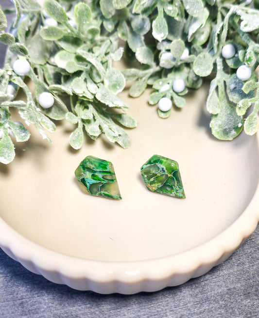 “Enchanted Jade”- Ivy Marbled Drops Stud Polymer Clay Earrings