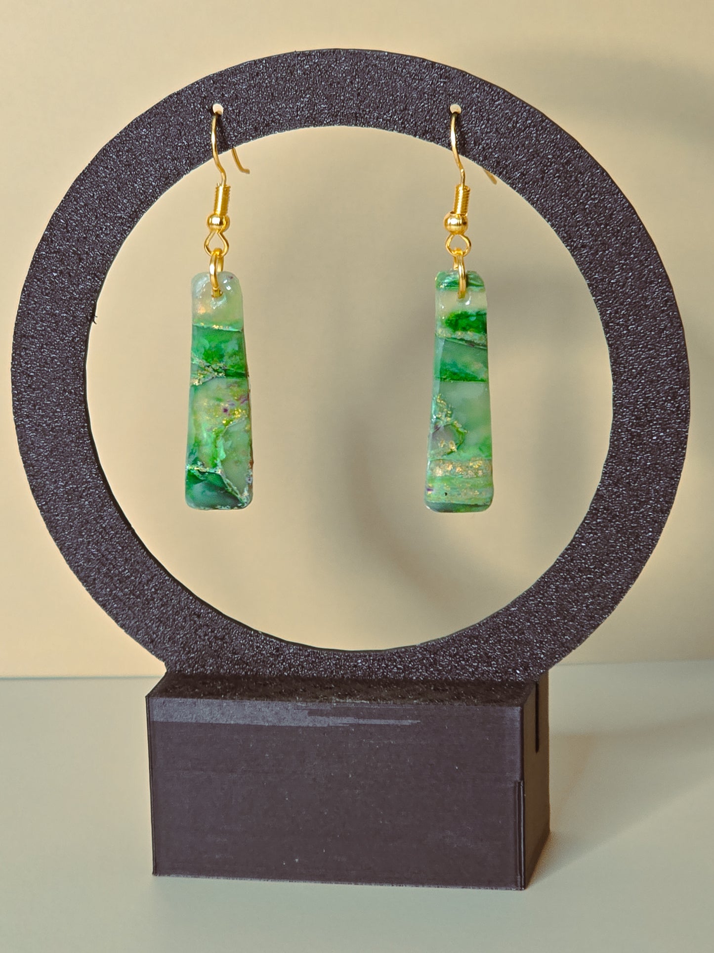 “Enchanted Jade” Marbled Ivy Column Dangle Polymer Clay Earrings