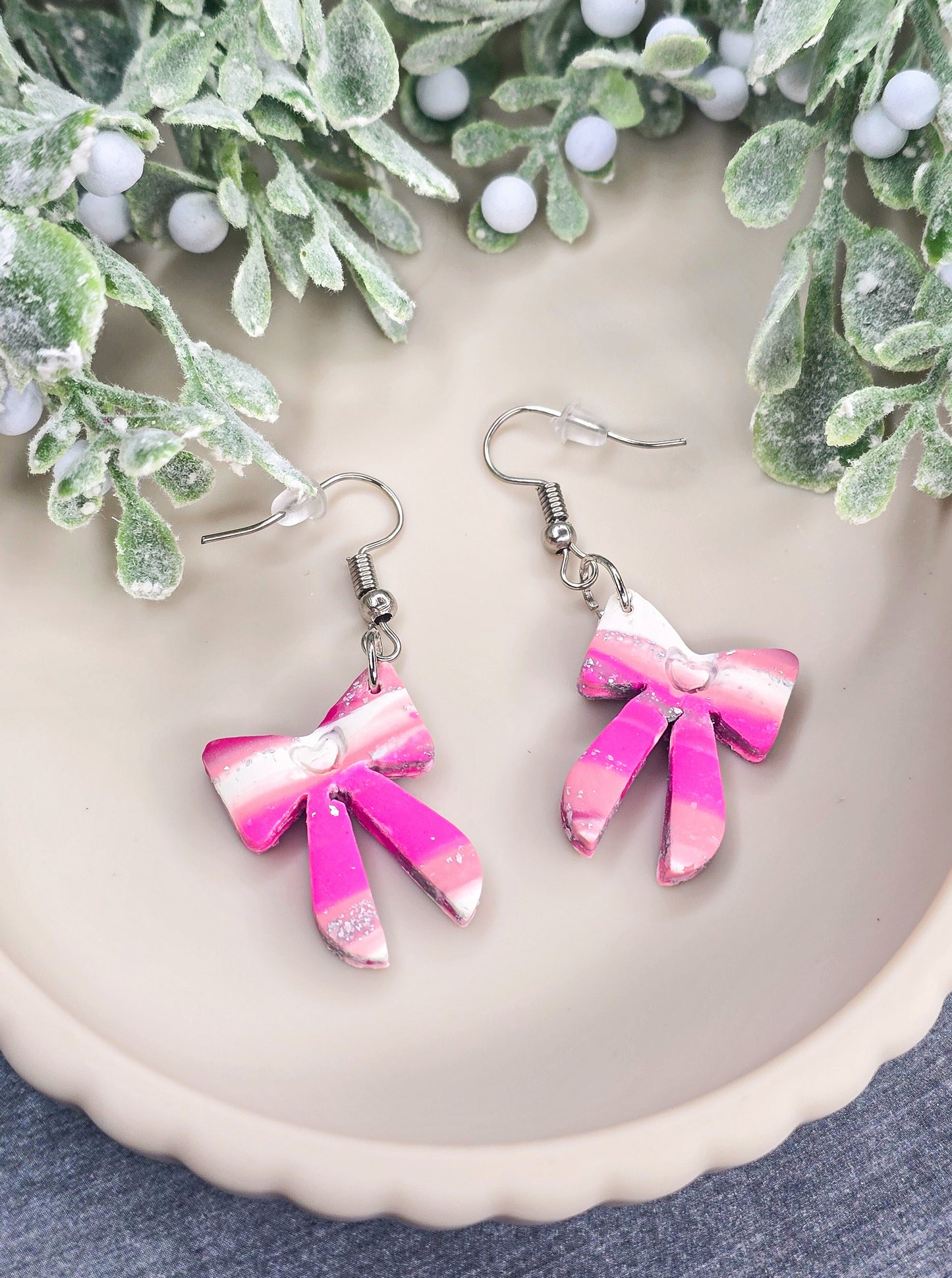 Love Knots- Heart Bows Dangle Polymer Clay Earrings