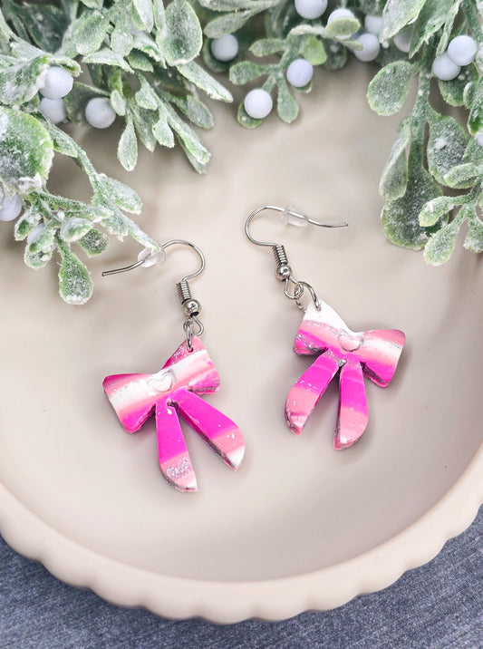Love Knots- Heart Bows Dangle Polymer Clay Earrings