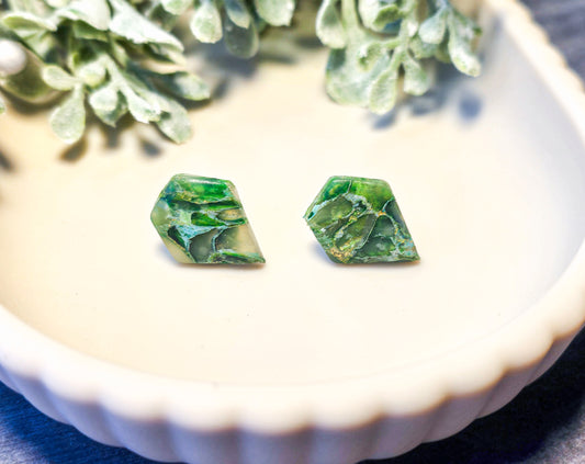 “Enchanted Jade”- Ivy Marbled Drops Stud Polymer Clay Earrings