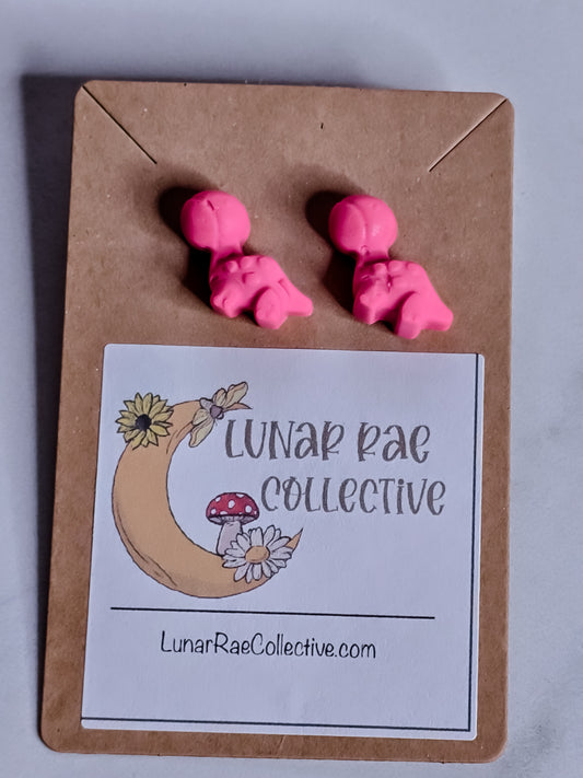 Pink Dino Studs - Polymer Clay Earrings