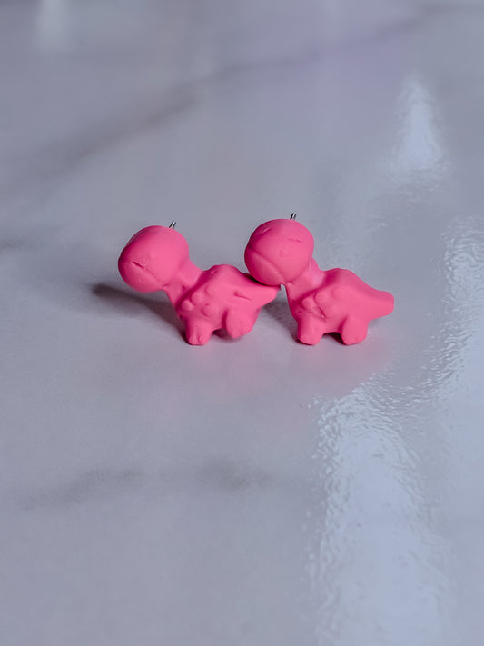 Pink Dino Studs - Polymer Clay Earrings