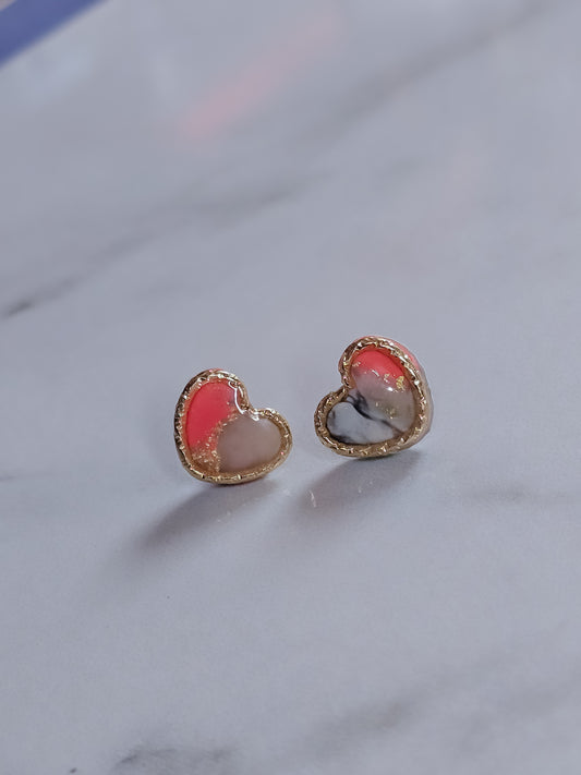 Blush Marble Heart Stud- Polymer Clay Earrings