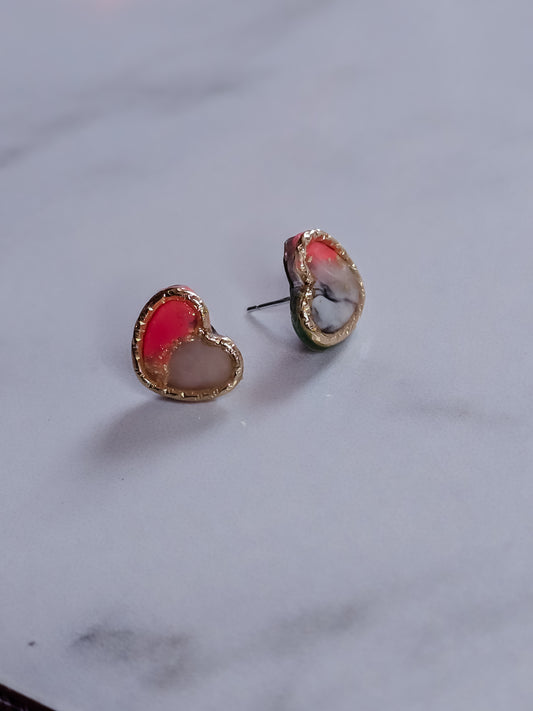 Blush Marble Heart Stud- Polymer Clay Earrings
