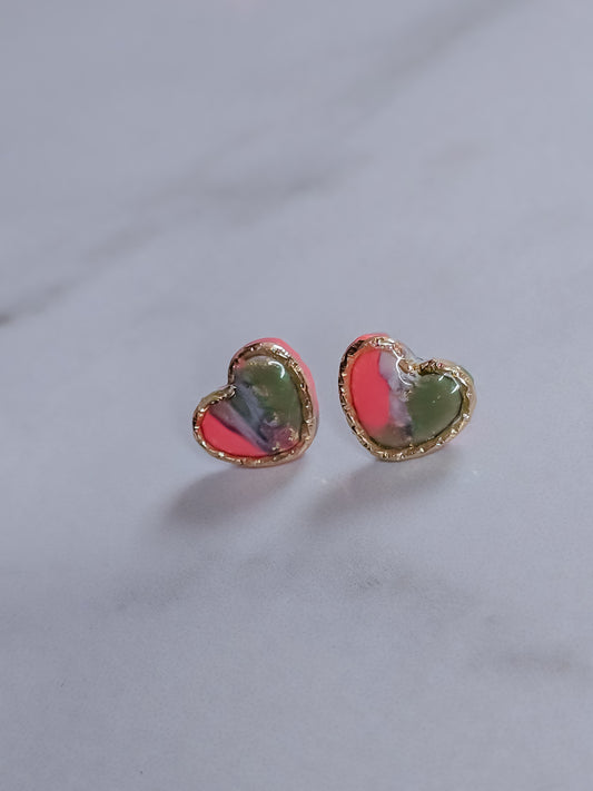 Sage Marble Heart Stud- Polymer Clay Earrings (Copy)