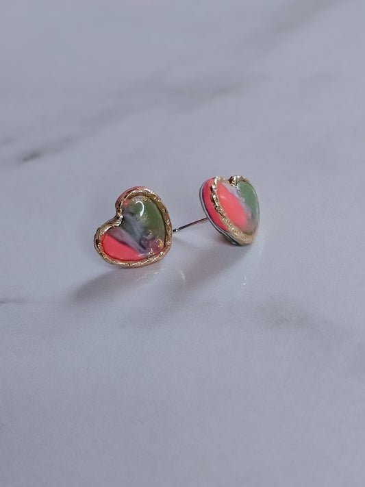 Sage Marble Heart Stud- Polymer Clay Earrings (Copy)