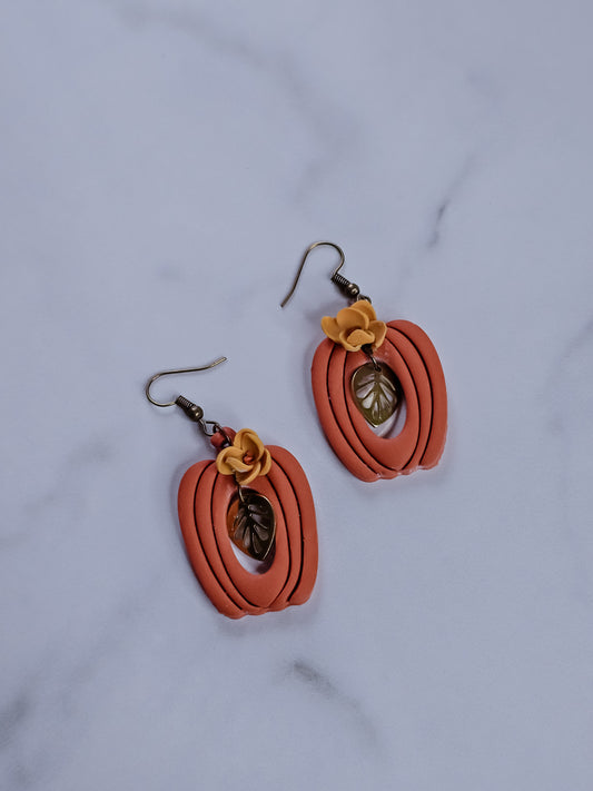 Golden Foliage Pumpkin Polymer Clay Earrings
