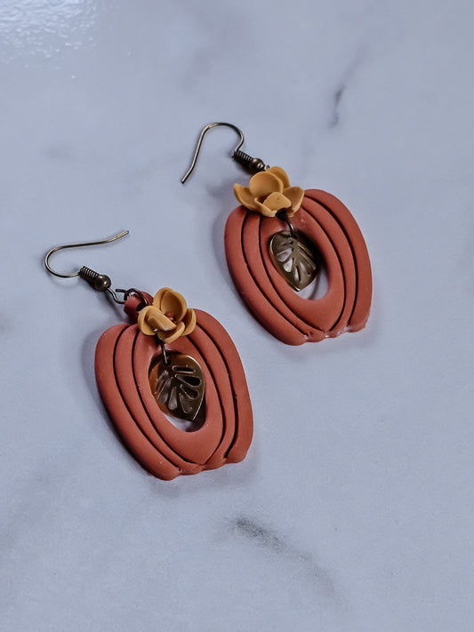 Golden Foliage Pumpkin Polymer Clay Earrings