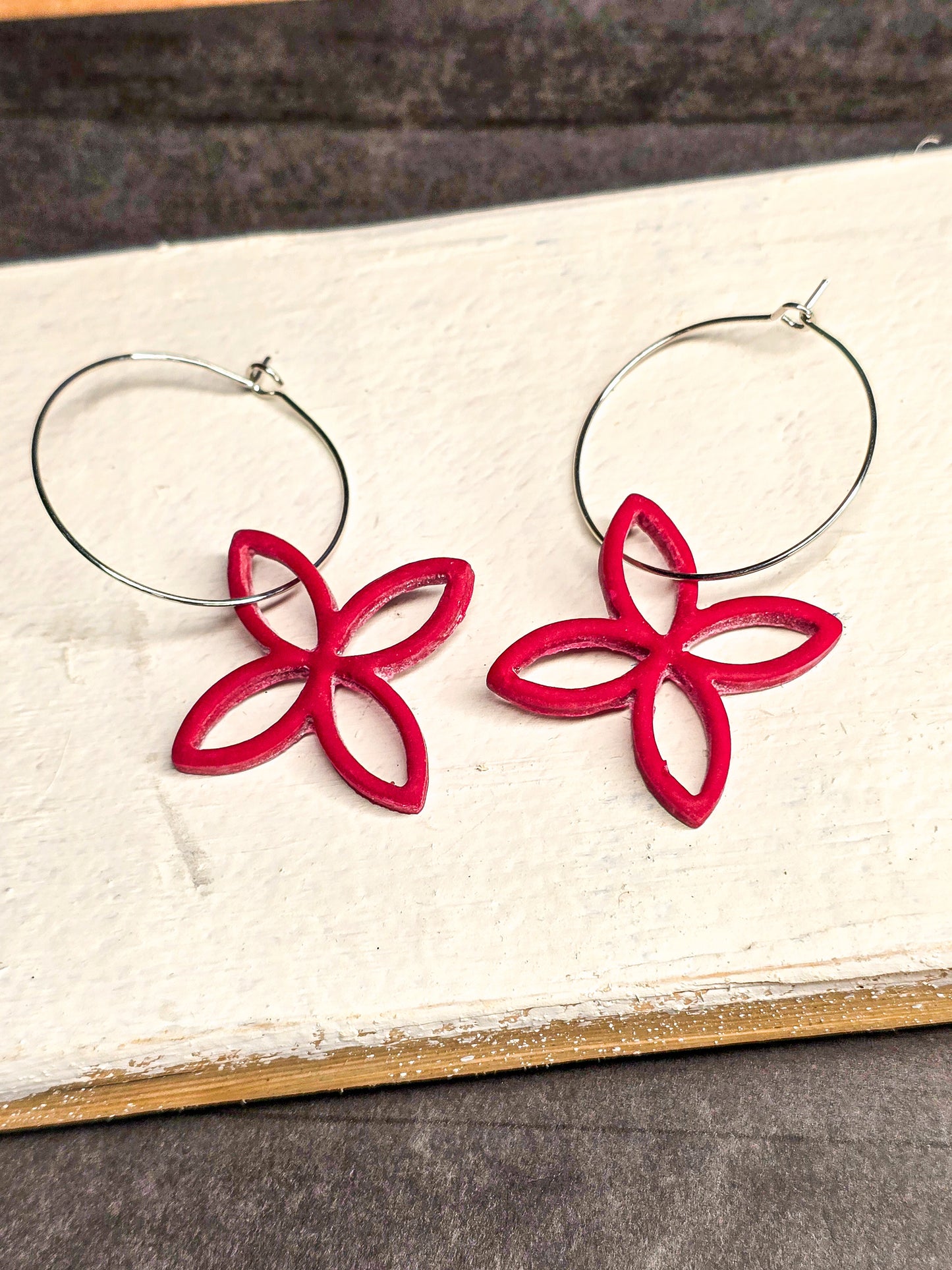 Open Flower- Hoop Dangle Polymer Clay Earrings