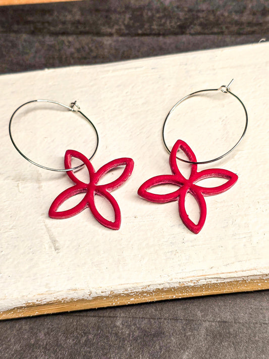 Open Flower- Hoop Dangle Polymer Clay Earrings