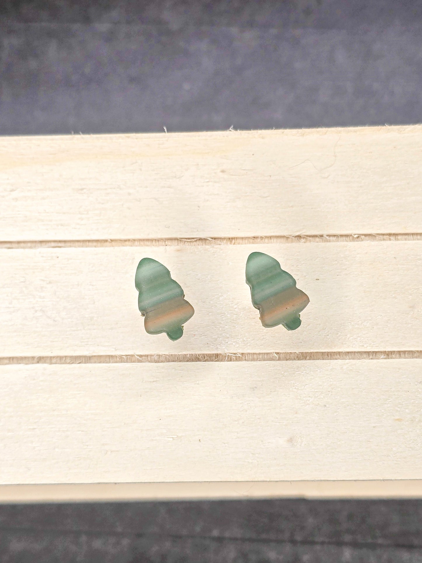 Striped Christmas Tree- Stud Polymer Clay Earrings